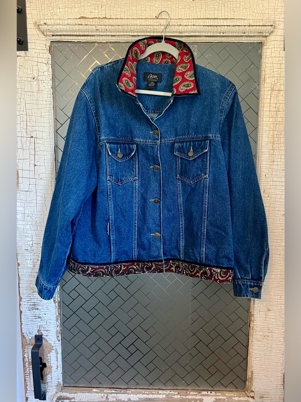 Denim Jacket with Paisley Trim - Blue